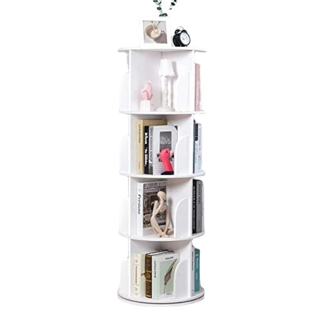 Rotating Bookshelf, 4 Tier 360 Rotating Bookshelf, Corner Wood Bookshelf Organizer, Floor Standing Revolving Bookcase Rack