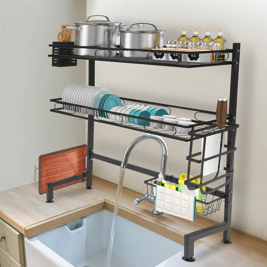 2-Tier Over Sink Dish Drying Rack Cutlery Drainer Kitchen Shelf Cup Organizing