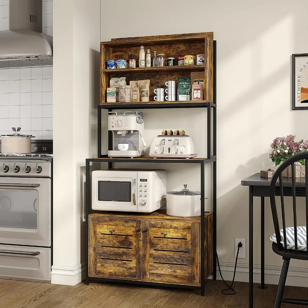 Bread rack, five layer shelf with power socket, microwave shelf, vertical kitchen storage rack with cabinet