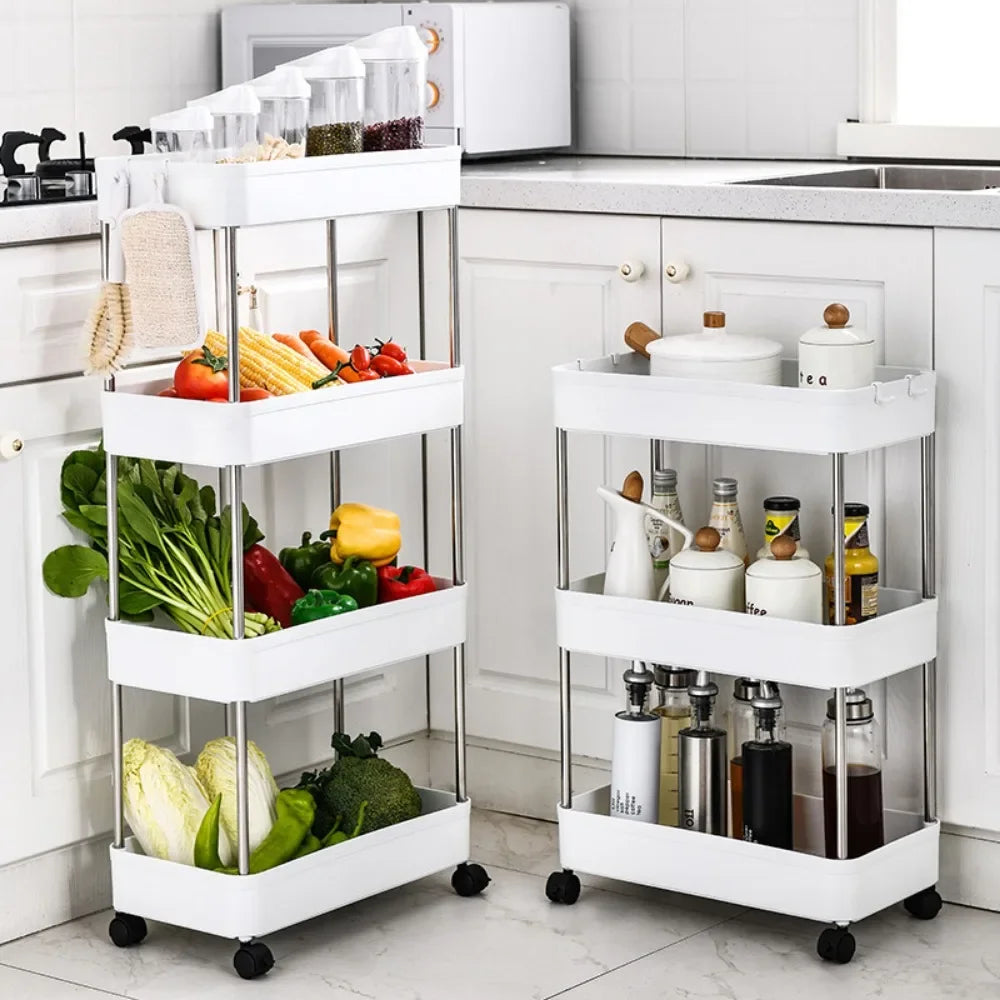 Slim Storage Cart On Wheels Rolling Utility Slide Bathroom Trolley 3/4 Tier Bookshelf Organize Snacks Carts Kitchen Bedroom Rack Mike's mixed store