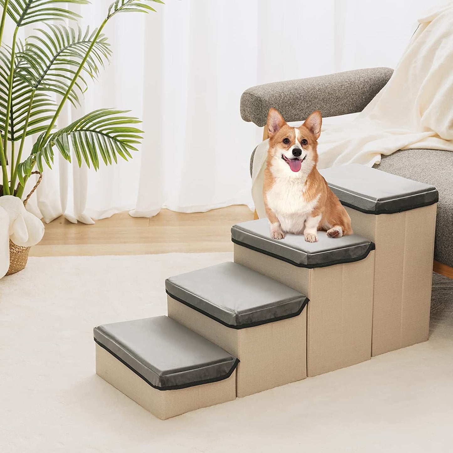 MEWOOFUN Foldable Dog Stairs for Small Dogs 4-Tier Dog Steps for High Bed Couch Pet Stair Hold Up to 22 Lbs Small Medium Dogs