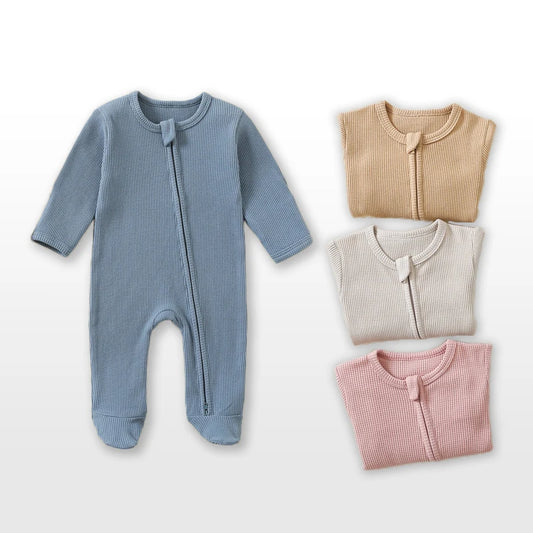 Organic Cotton Baby Rompers Waffle 100% Cotton Infant Boys Girls Jumpsuit Zipper Footed Solid Long-Sleeve Pajamas Sleepsuits Mike's mixed store