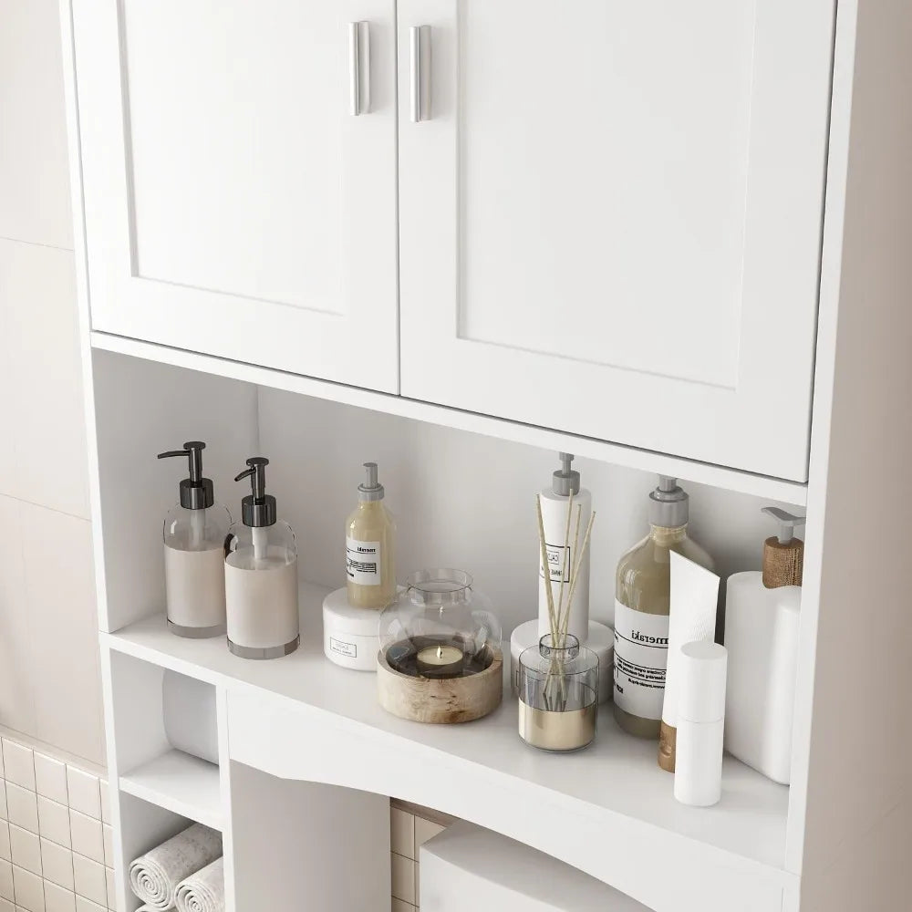 Over The Toilet Wall Cabinet Doors and Shelves, Space-Saving Rack Paper Holder, Bathroom Restroom (31.5”W x9.8”D x70.8”H) Mike's mixed store