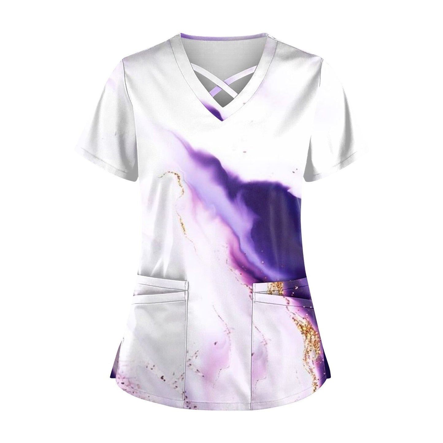 Gradient 3D Printing T-Shirts for Women Short Sleeve V Neck Nurse Working Uniform Casual Breathable Women Surgical Gown T-shirt