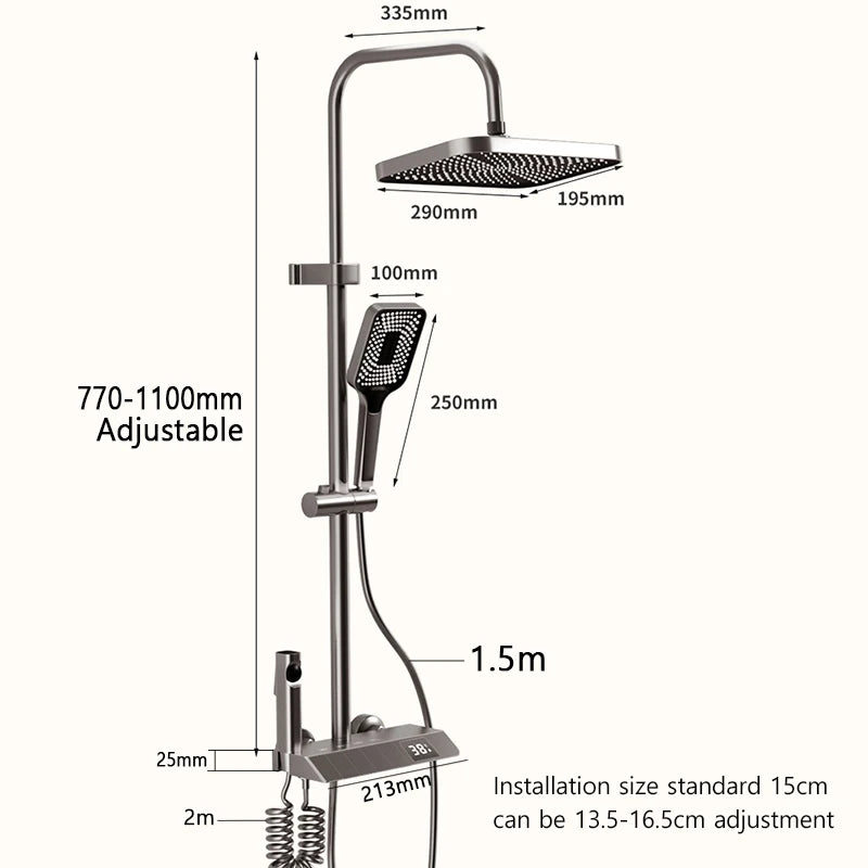 Bathroom Shower Full Set Black White Gray Bathtub Shower System Rain Pressurized Digital LED Shower Sets Hot Cold Shower Faucet Mike's mixed store