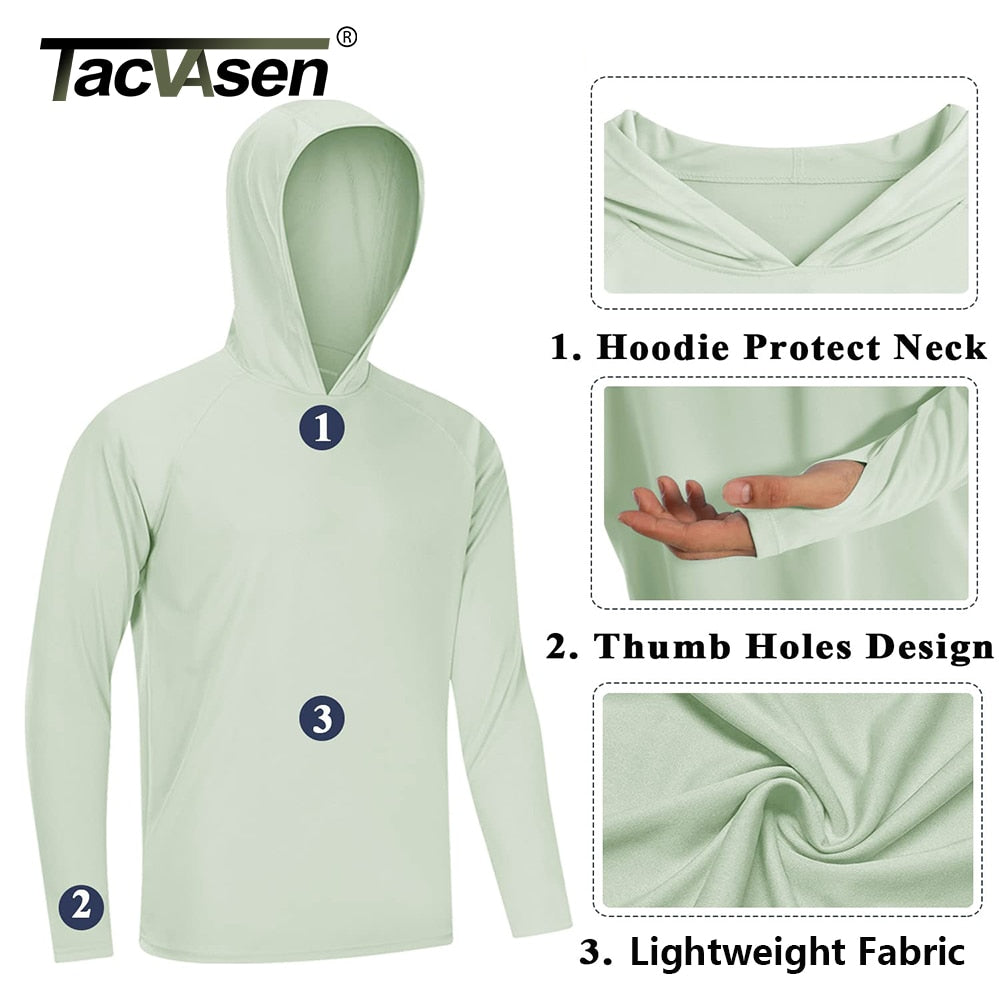 TACVASEN Sun Protection T-Shirts Mens Long Sleeve Hoodie Casual UV-Proof T-Shirts Breathable Lightweight Quick Dry T shirts Male