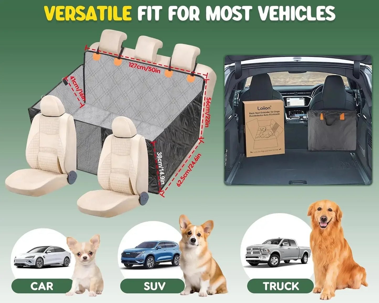 Furniture supplies Back Seat Extender for Dogs, Dog Car Cover Hard Bottom, Pet Seat Cover with Mesh Window, Dog Seat Covers