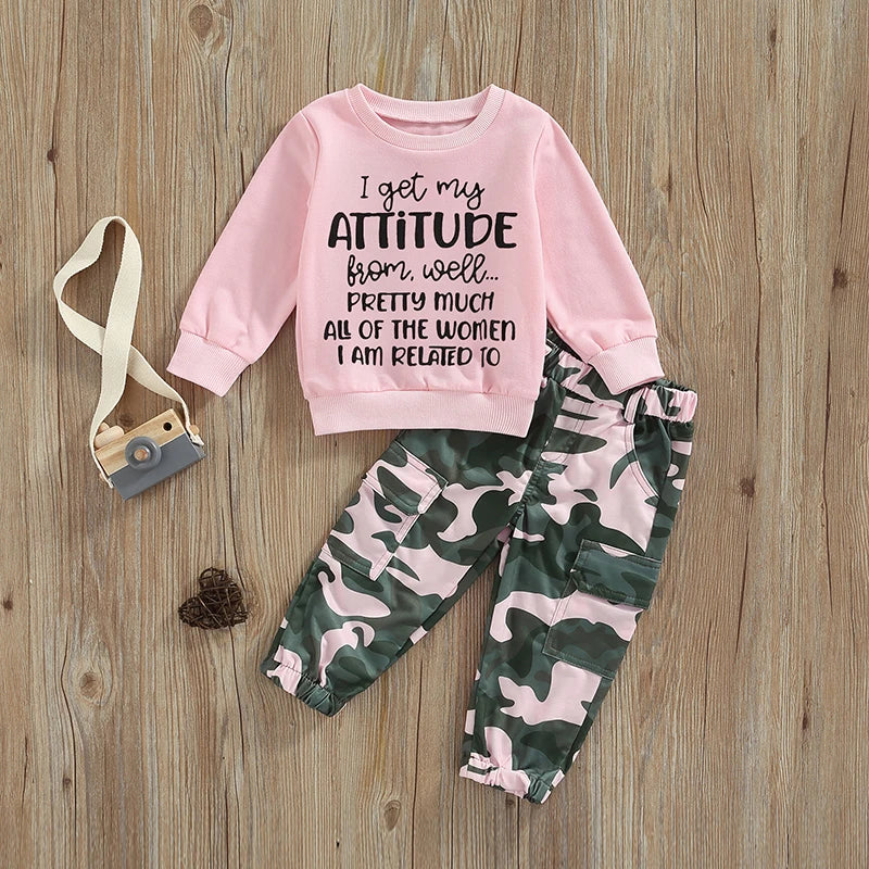 Toddler Girls Clothes 2T 3T 4T 5T Fall Outfits Baby Pullover Sweatshirt & Camouflage Pants Set Kids Winter Sweatsuit Mike's mixed store