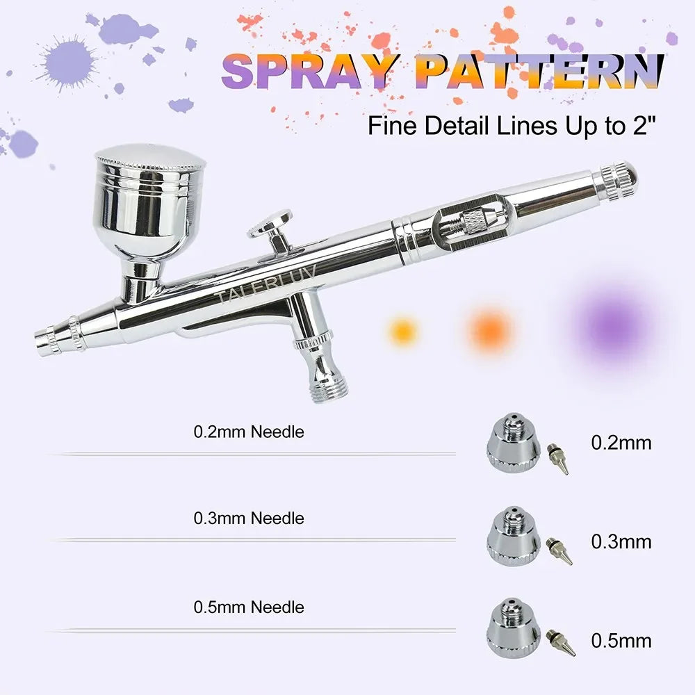 Airbrush Kit Dual-Action Gravity Airbrush Spray Gun with 0.2/0.3/0.5mm Needles Set 7cc/20cc/40cc Cup Air Hose and Cleaning Kit