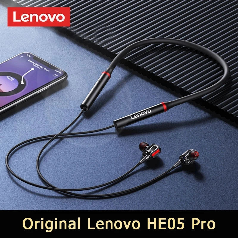 Original Lenovo HE05 Pro TWS Wireless Earphone Bluetooth 5.0 Sports Noise Canceling Neckband Headphones Waterproof Microphone Mike's mixed store