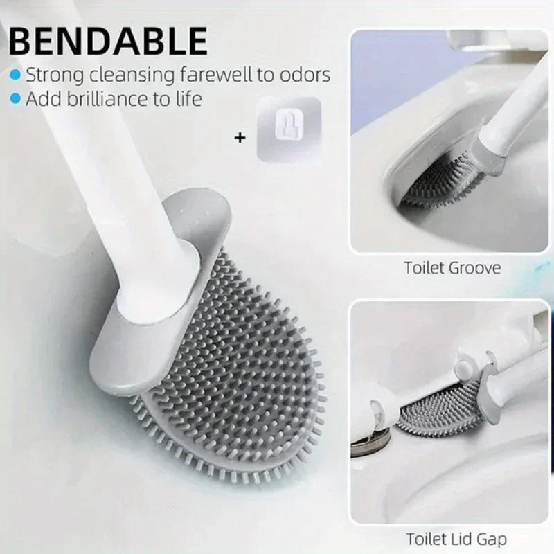 Wall Mounted Toilet Brush Replacement Long Handled Silicone Toilet Brushes Quick Drying Soft Bristles Toilet Bidet Bathroom Set Mike's mixed store