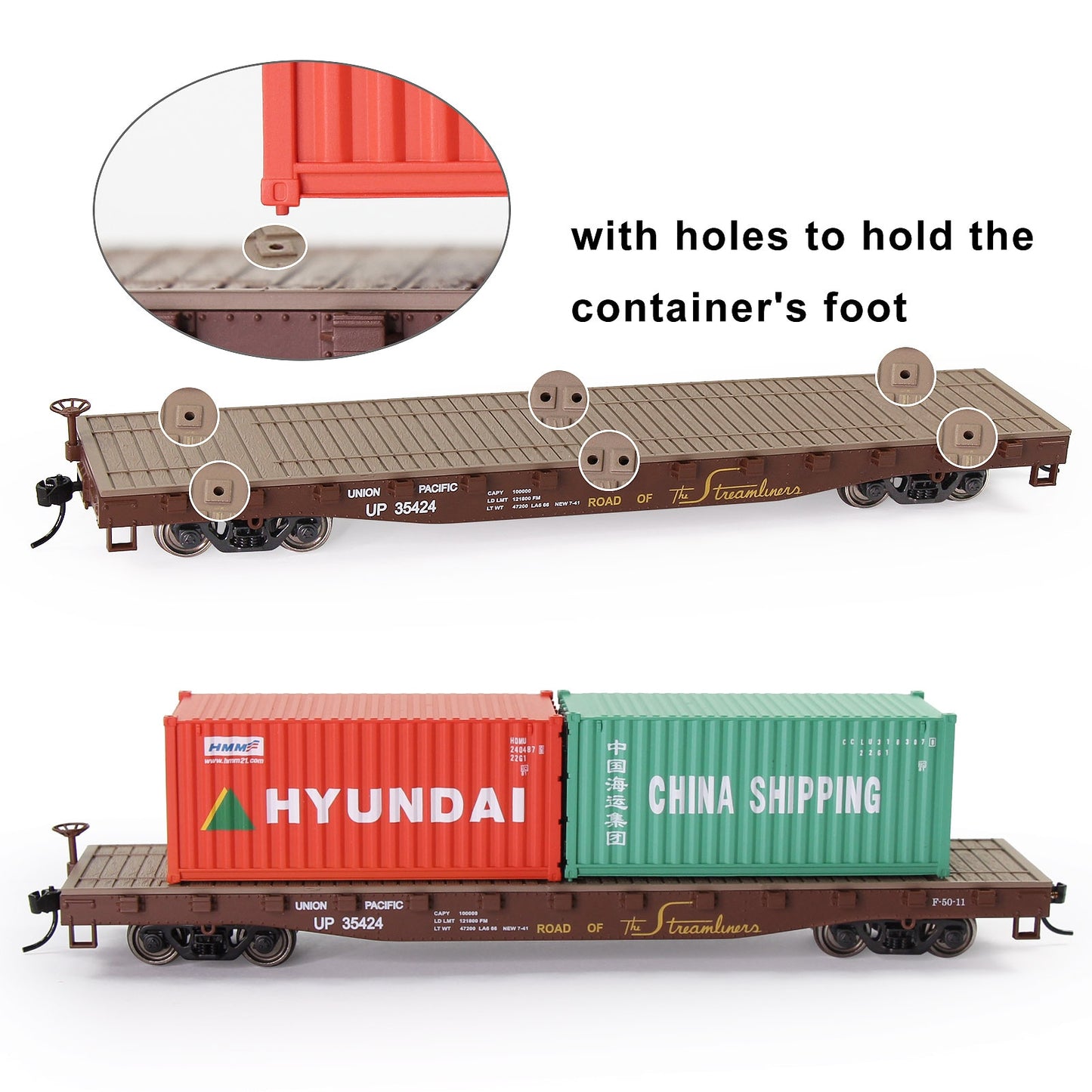 HO Scale 1:87 52ft Flat Car with Shipping Container