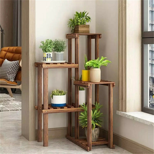 Corner Stand 6 Tier Wood Shelf Indoor Outdoor