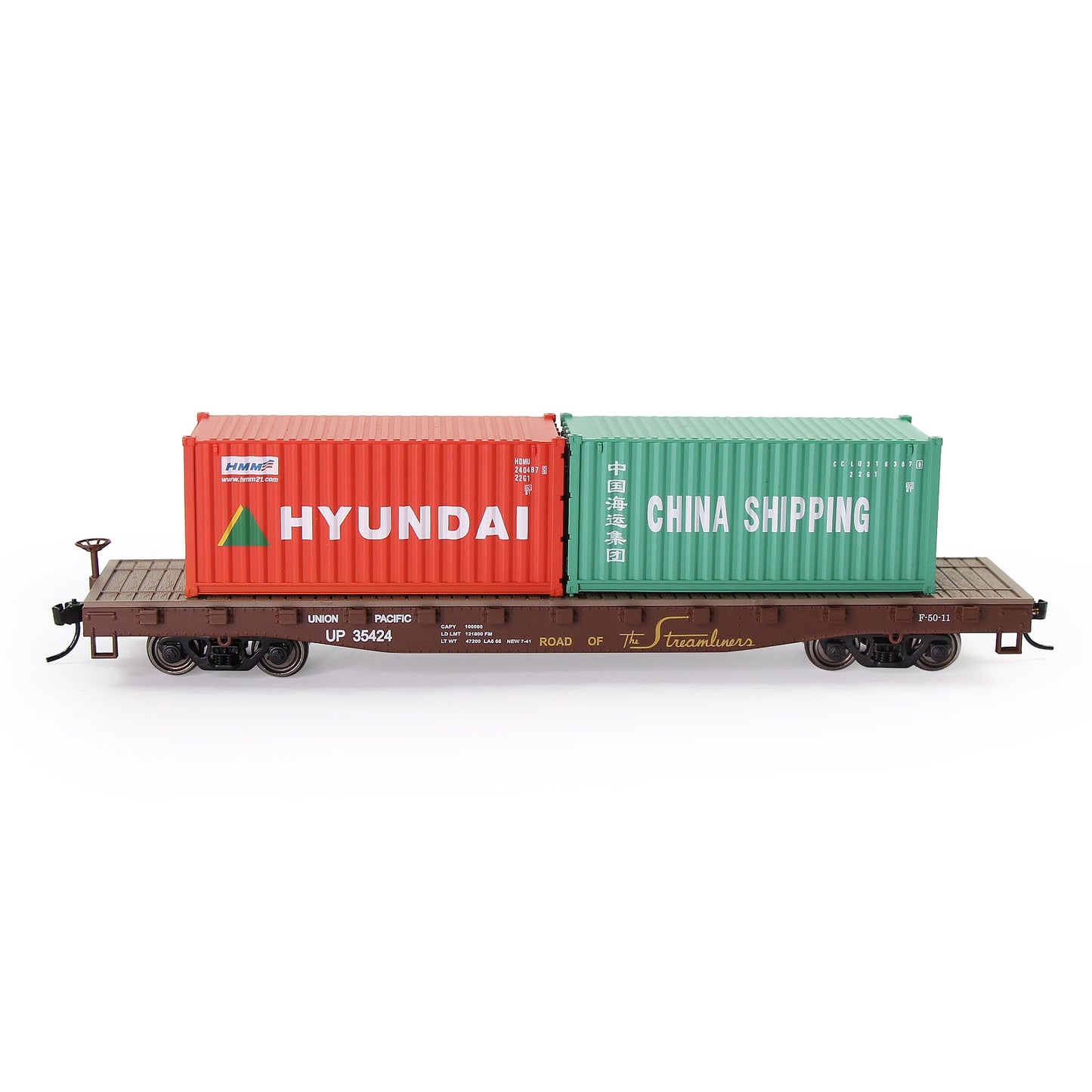 HO Scale 1:87 52ft Flat Car with Shipping Container