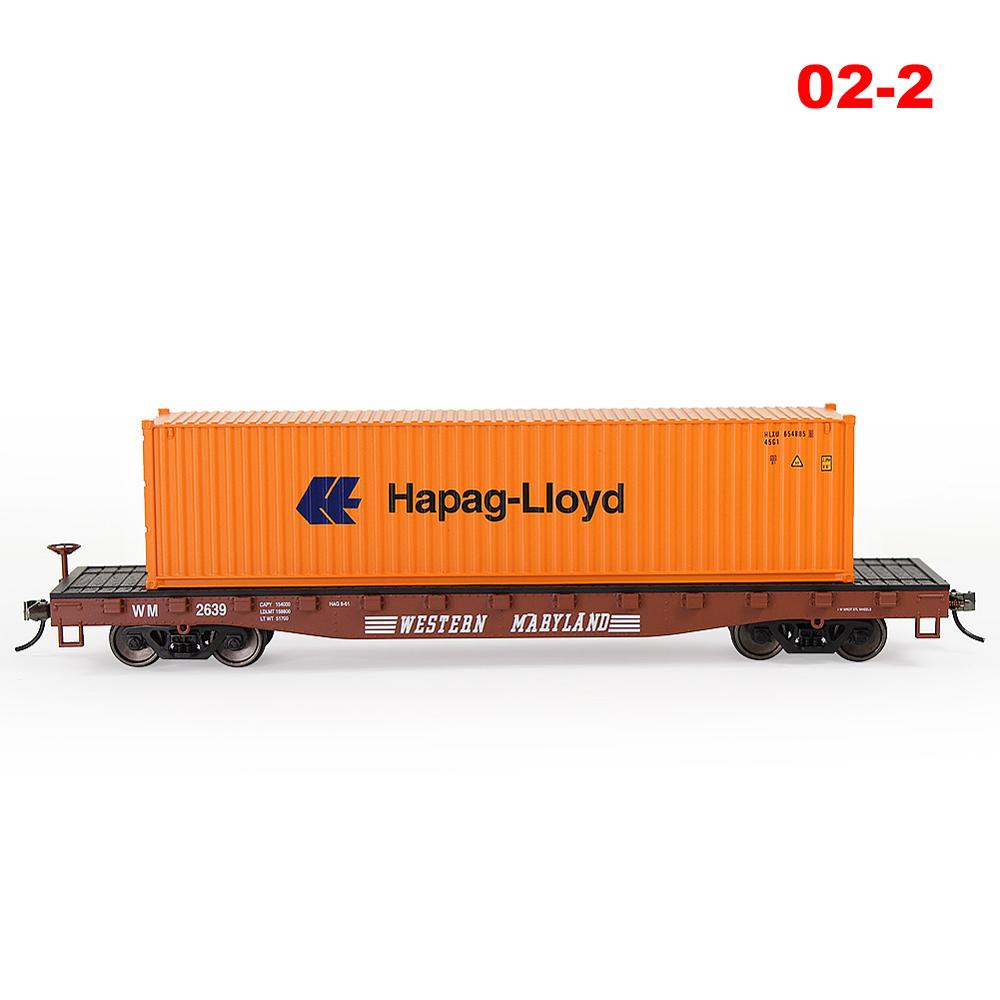 HO Scale 1:87 52ft Flat Car with Shipping Container