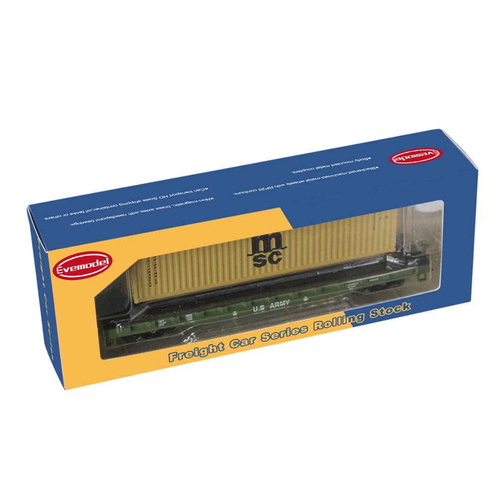 HO Scale 1:87 52ft Flat Car with Shipping Container