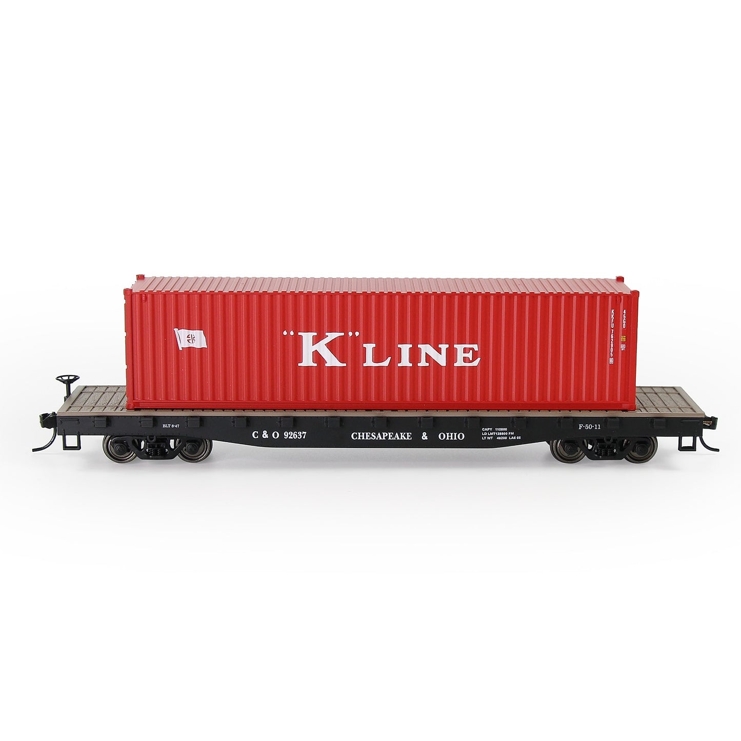 HO Scale 1:87 52ft Flat Car with Shipping Container