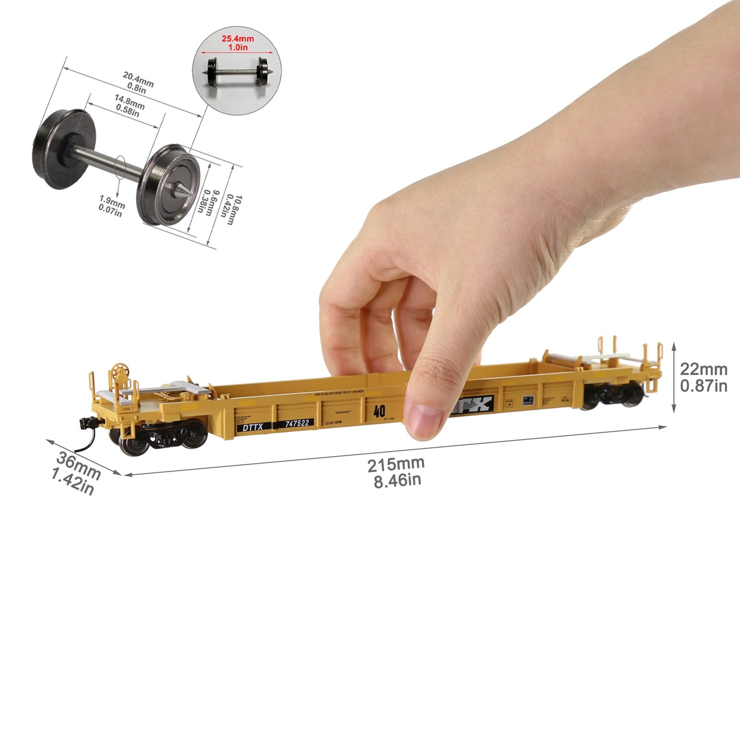 HO Scale 1:87 40ft Well Car with 20' 40' Shipping Container