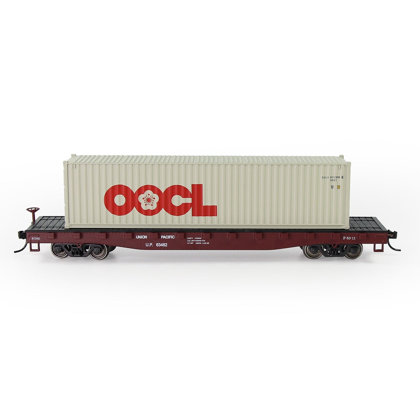 HO Scale 1:87 52ft Flat Car with Shipping Container