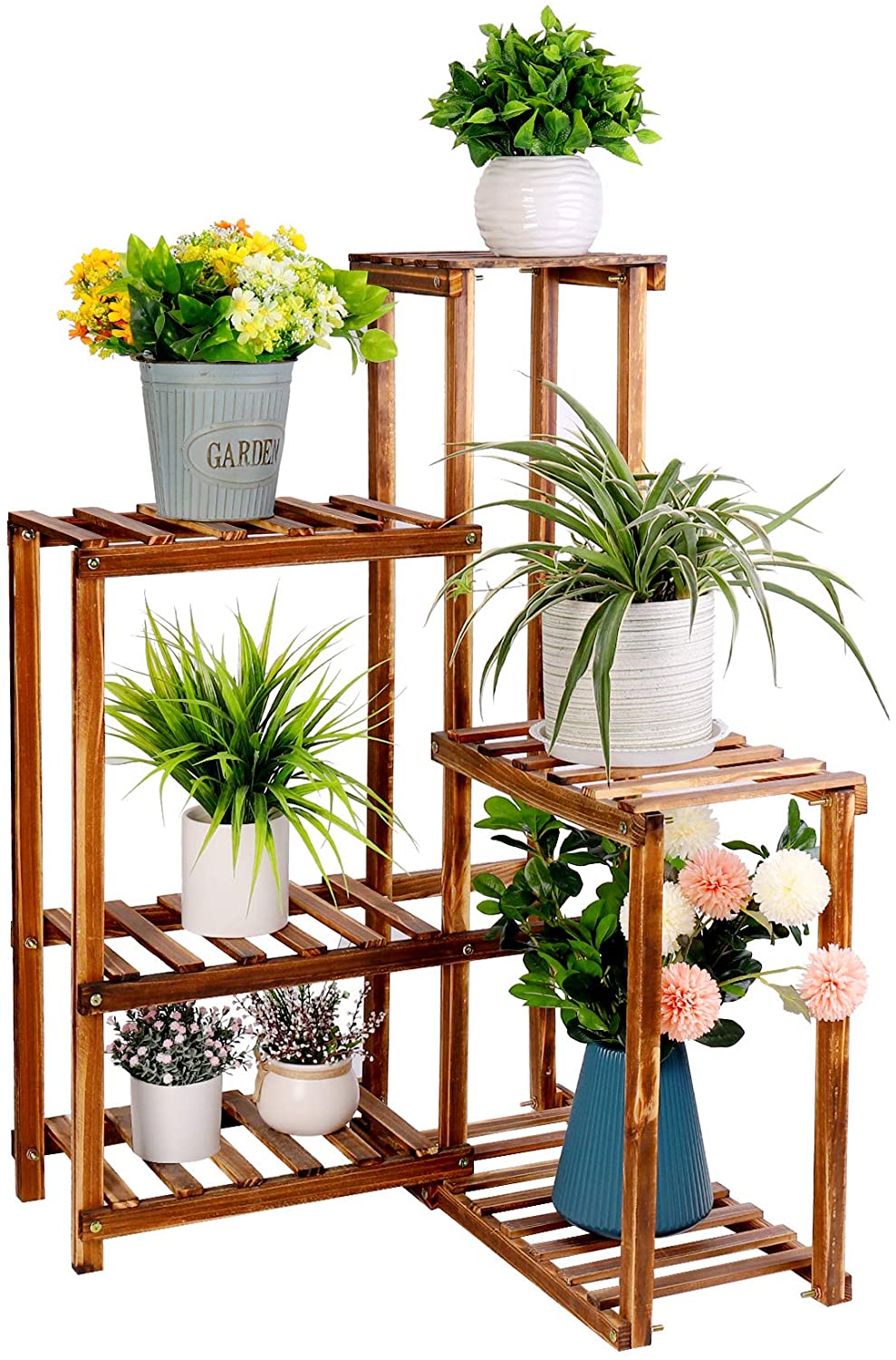 Corner Stand 6 Tier Wood Shelf Indoor Outdoor