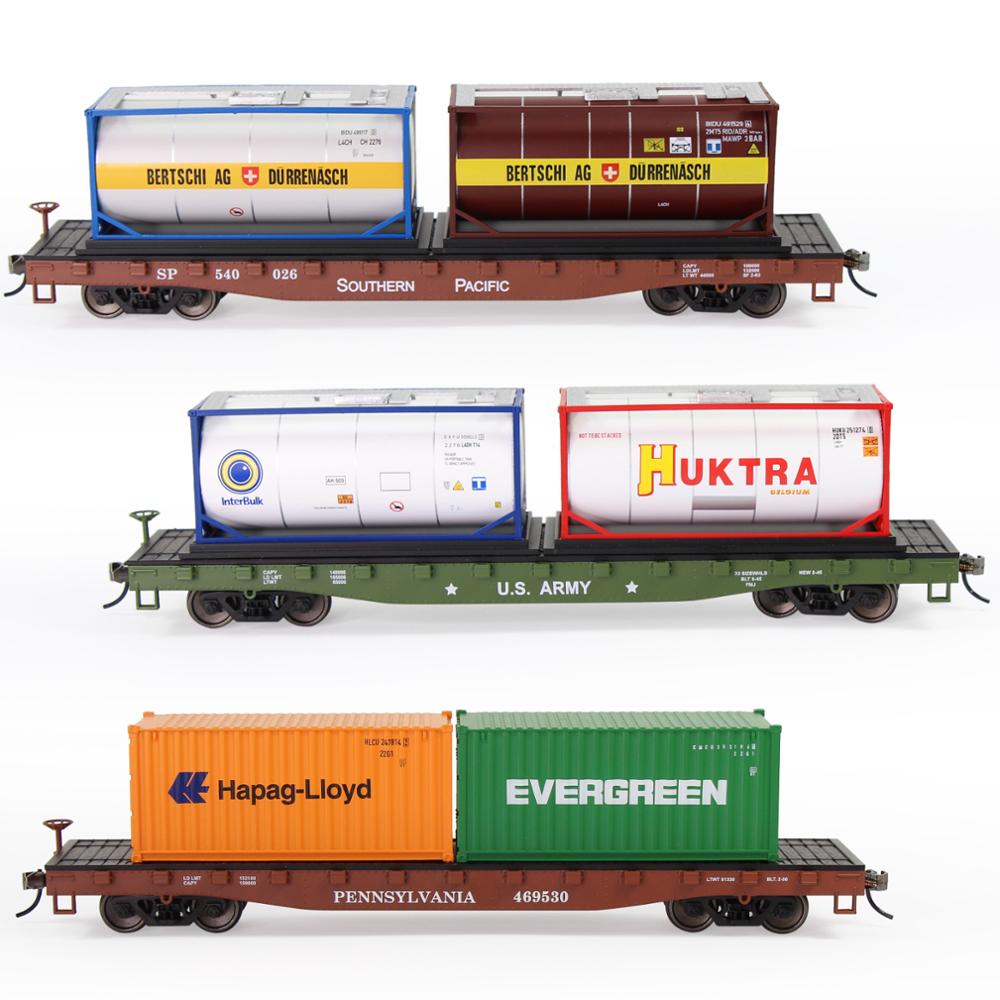 HO Scale 1:87 52ft Flat Car with Shipping Container