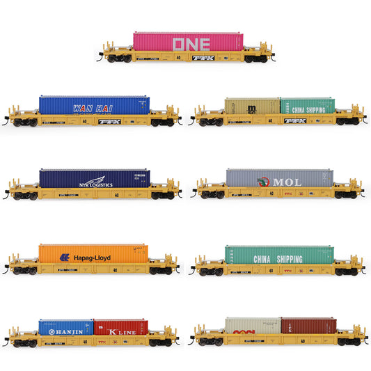 HO Scale 1:87 40ft Well Car with 20' 40' Shipping Container