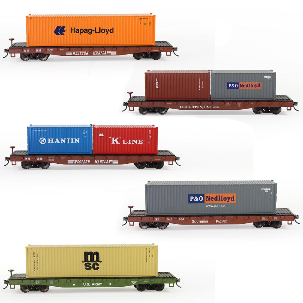 HO Scale 1:87 52ft Flat Car with Shipping Container