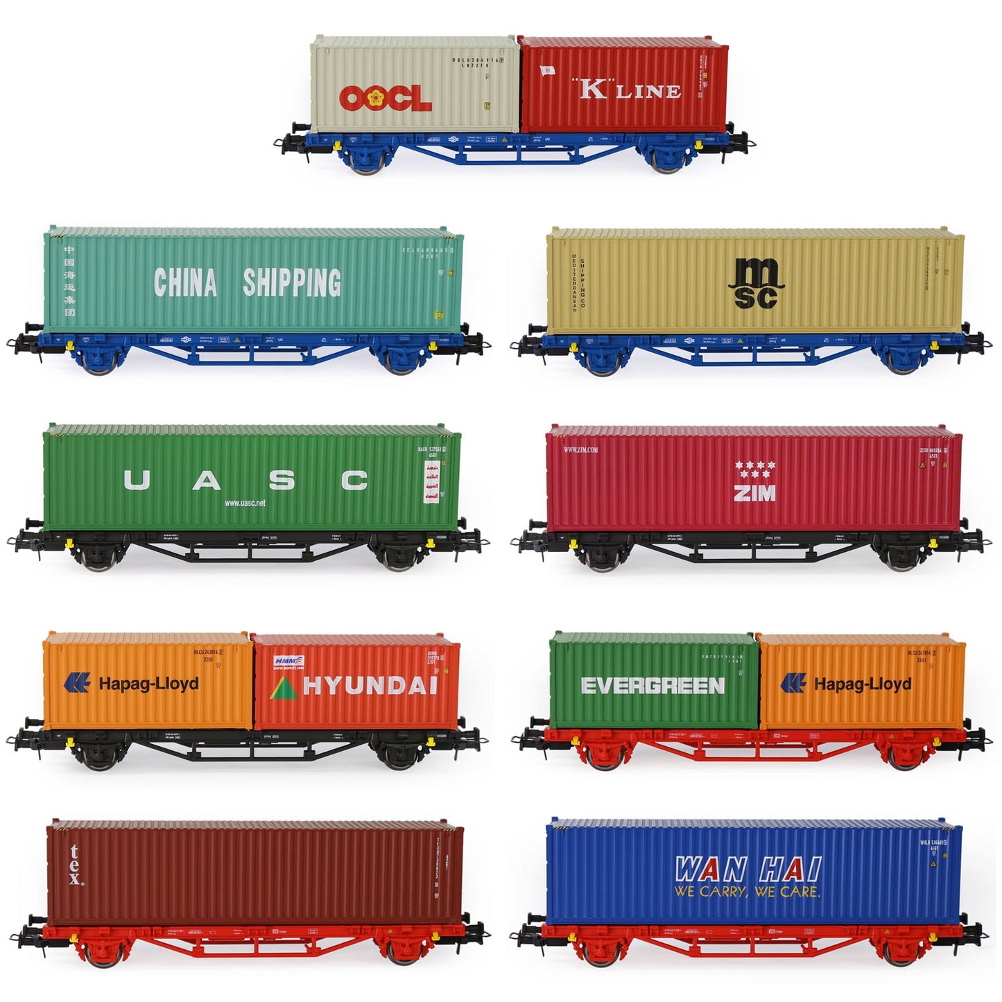 HO Scale 1:87 Flat Car with 20 or 40 ft Container