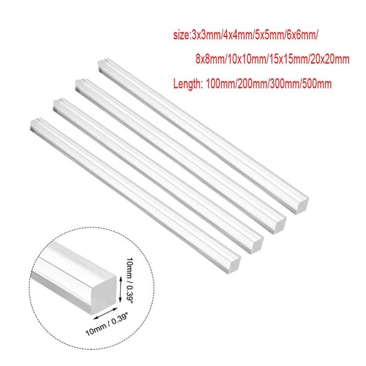 Various sizes square transparent acrylic rod