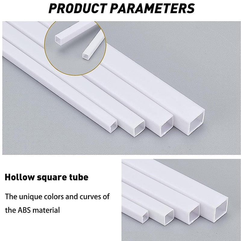 Various Sizes ABS Plastic Hollow Square Rods Styrene Rod