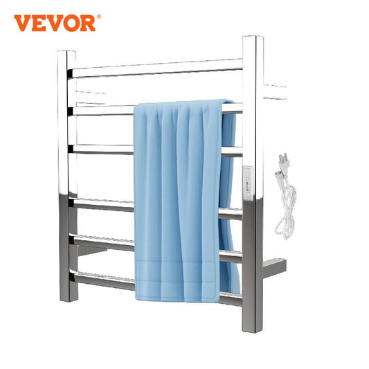 VEVOR Heated Towel Rack Towel Heater Warmer 4/6/8/10/12 Bars Polishing Brushed/ Mirror Polished/ Powder Coated Steel Squared