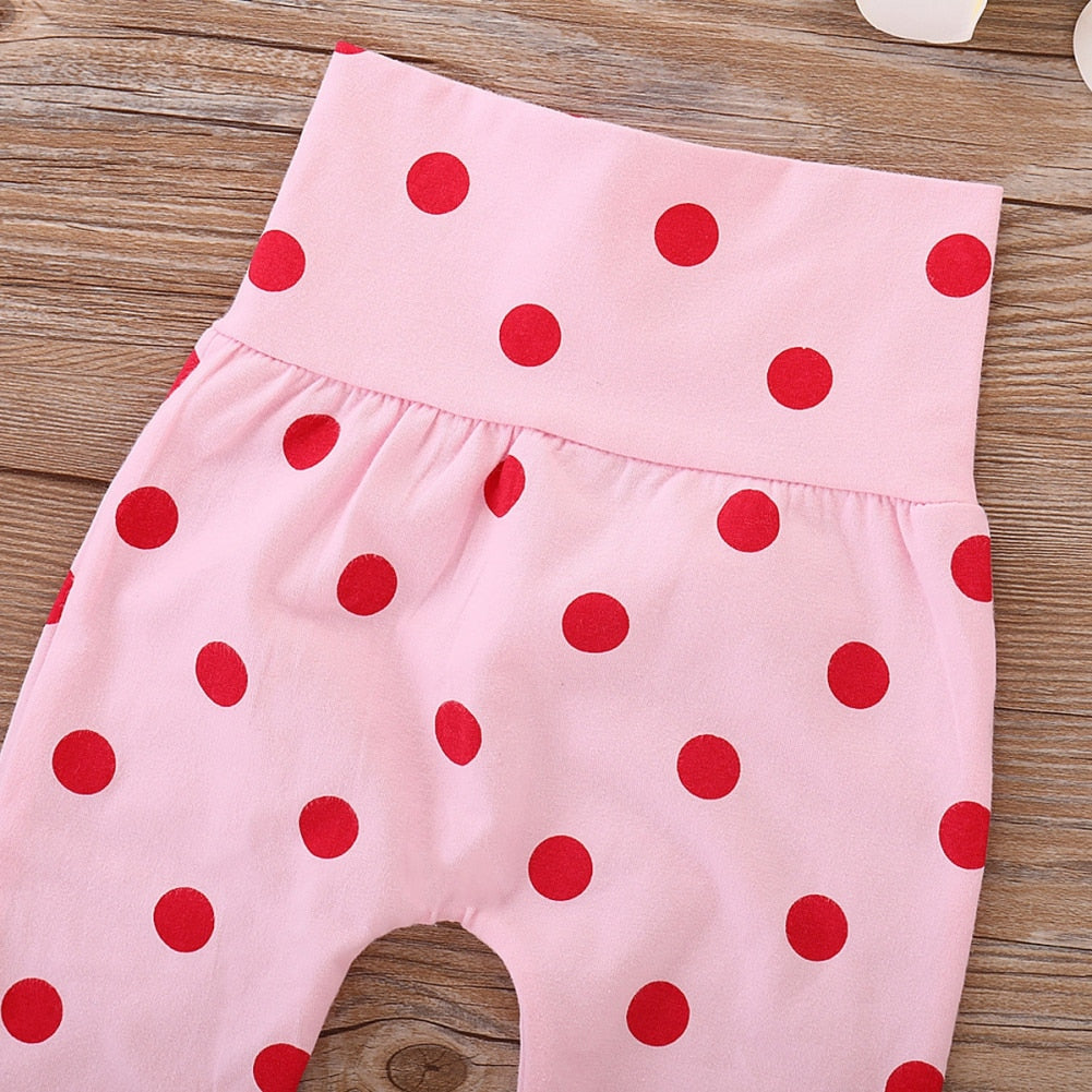 0M - 18M Giraffe Baby Girl Bodysuit + Polka Dots Pants + Cap