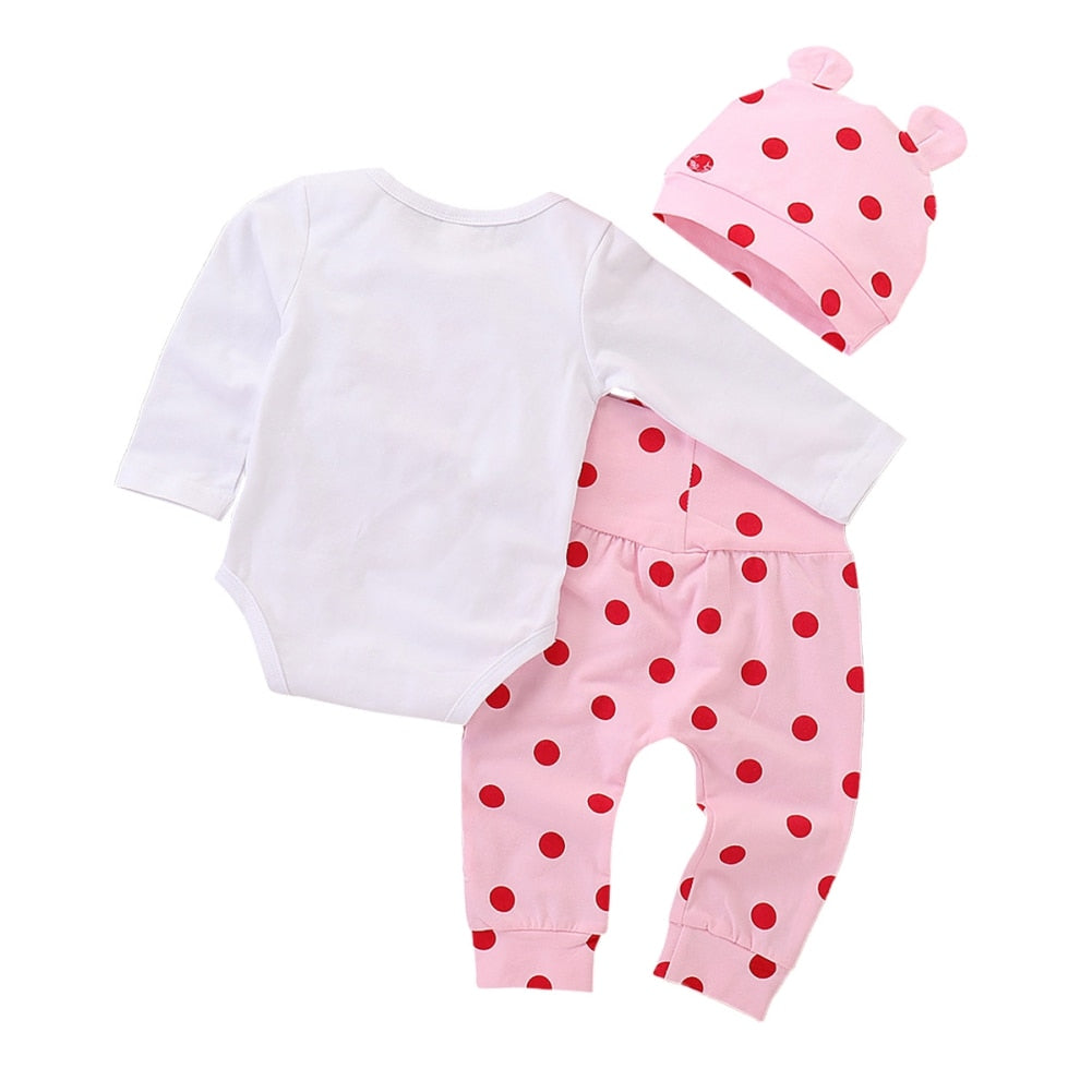 0M - 18M Giraffe Baby Girl Bodysuit + Polka Dots Pants + Cap