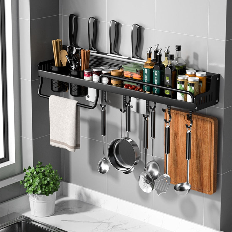 Kitchen Organizer Multifunctional Wall-mounted Spice Rack Condiment Storage Shelf