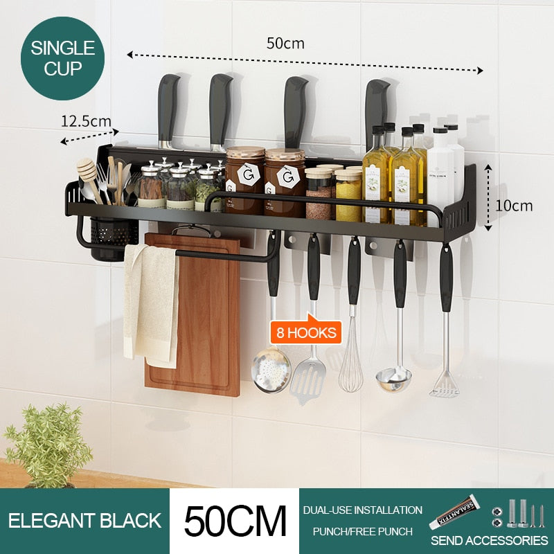 Kitchen Organizer Multifunctional Wall-mounted Spice Rack Condiment Storage Shelf