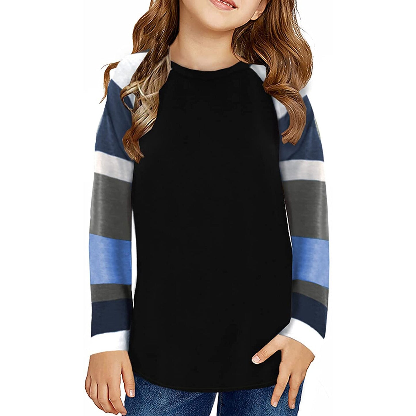 Girls T Shirts Kids Spring Summer Shirts For Girls Long Sleeve Colorblock Girls T-shirt Tops 6 8 9 10 12 Years Big Girls Clothes