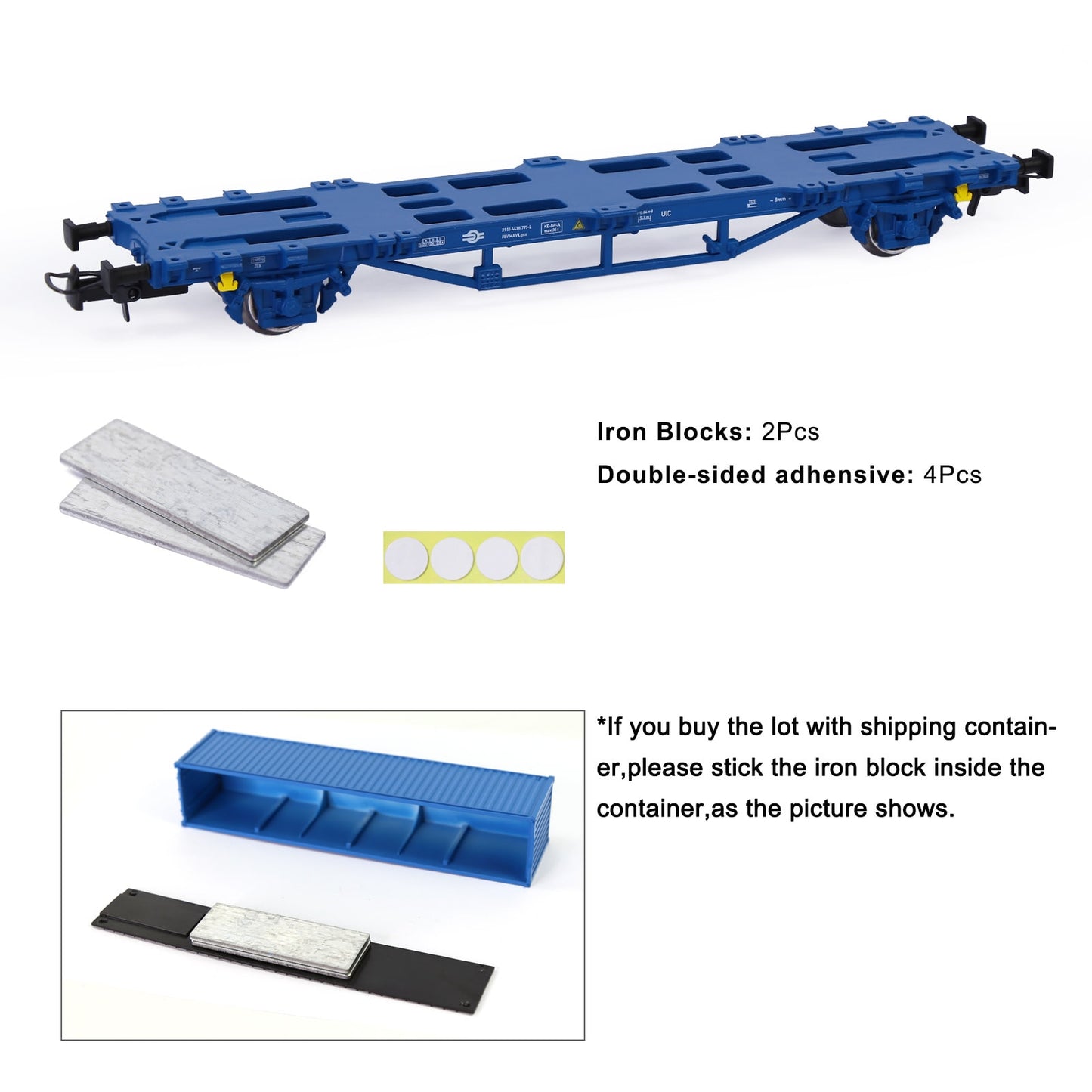 HO Scale 1:87 Flat Car with 20 or 40 ft Container