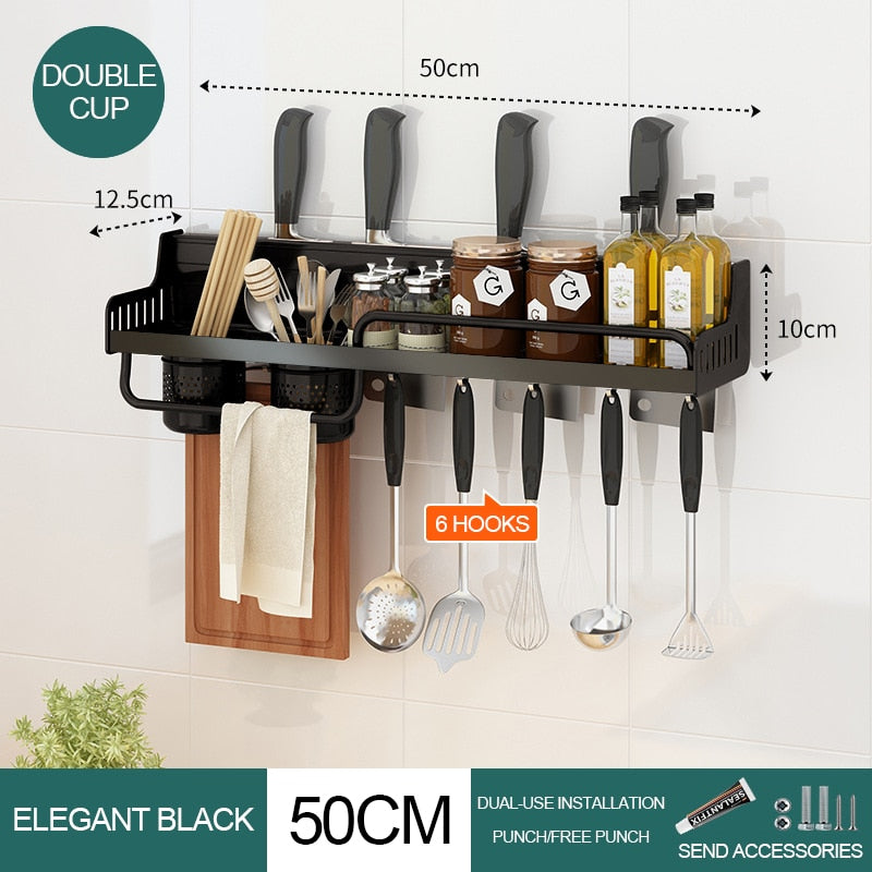 Kitchen Organizer Multifunctional Wall-mounted Spice Rack Condiment Storage Shelf