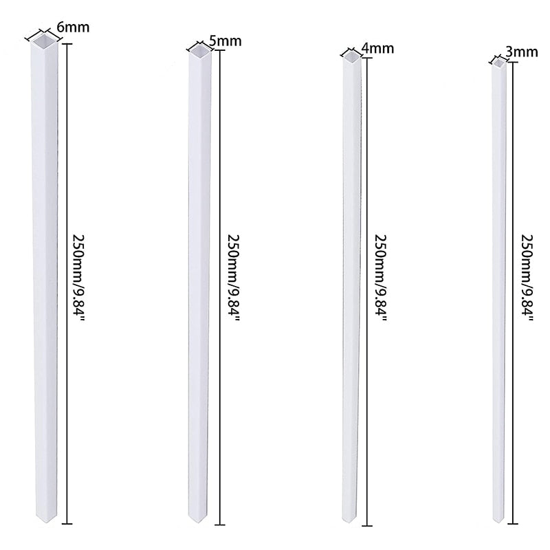 Various Sizes ABS Plastic Hollow Square Rods Styrene Rod